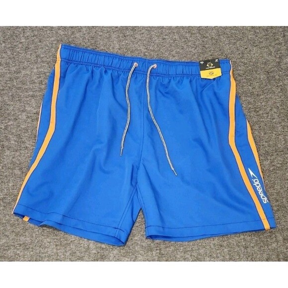 Speedo Swim Trunks UPF 50+ XXL Blue Orange Shorts Mesh Lining Pockets New - Picture 6 of 6